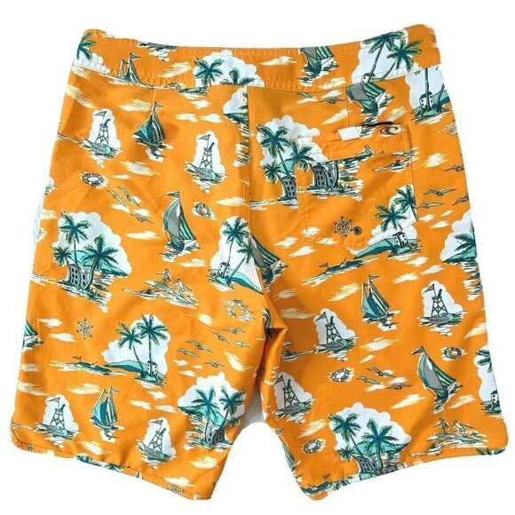 O'Nell Men's size 33 Board Shorts Swim Bathing Suit Orange Green - Picture 2 of 9